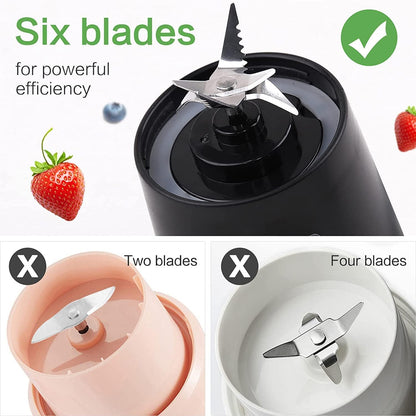 Portable Electric Rechargeable Juicer with 6 Blades for Fruits and Vegetables