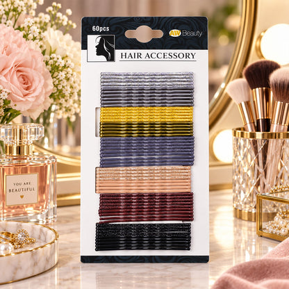 Set of 60 Wukusy metal hair pins with waved grip and rounded tips, ideal for secure and stylish hair styling.