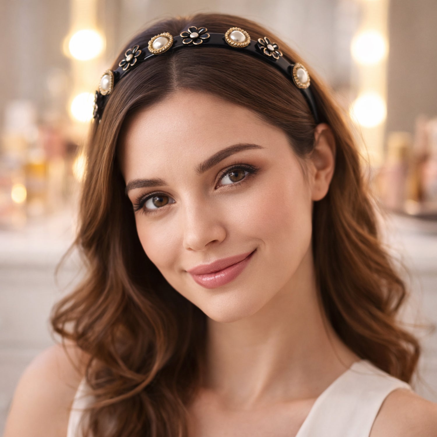 Elegant Pearl  Floral Designer Hairband For Women  Girls 1 Pc