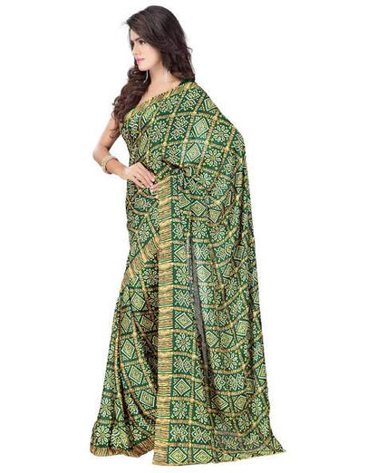 Multicolor printed Bandhani Georgette and crepe saree for women from Drpshippr's collection, showcasing vibrant traditional designs.