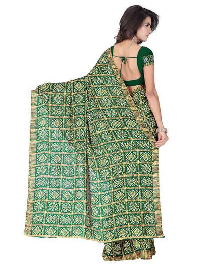 Multicolor printed Bandhani georgette and crepe saree from Drpshippr Women's Collection, showcasing vibrant traditional design.