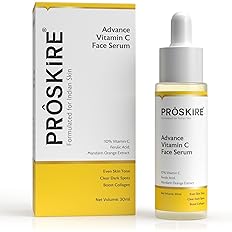 Proskire 10% Vitamin C Serum with Ferulic Acid for dark spots and pigmentation, glowing skin, 30ml bottle, pack of 2.