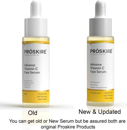 Proskire 10% Vitamin C Serum with Ferulic Acid in 30ml bottle, for dark spots, pigmentation, and glowing skin. Pack of 2.