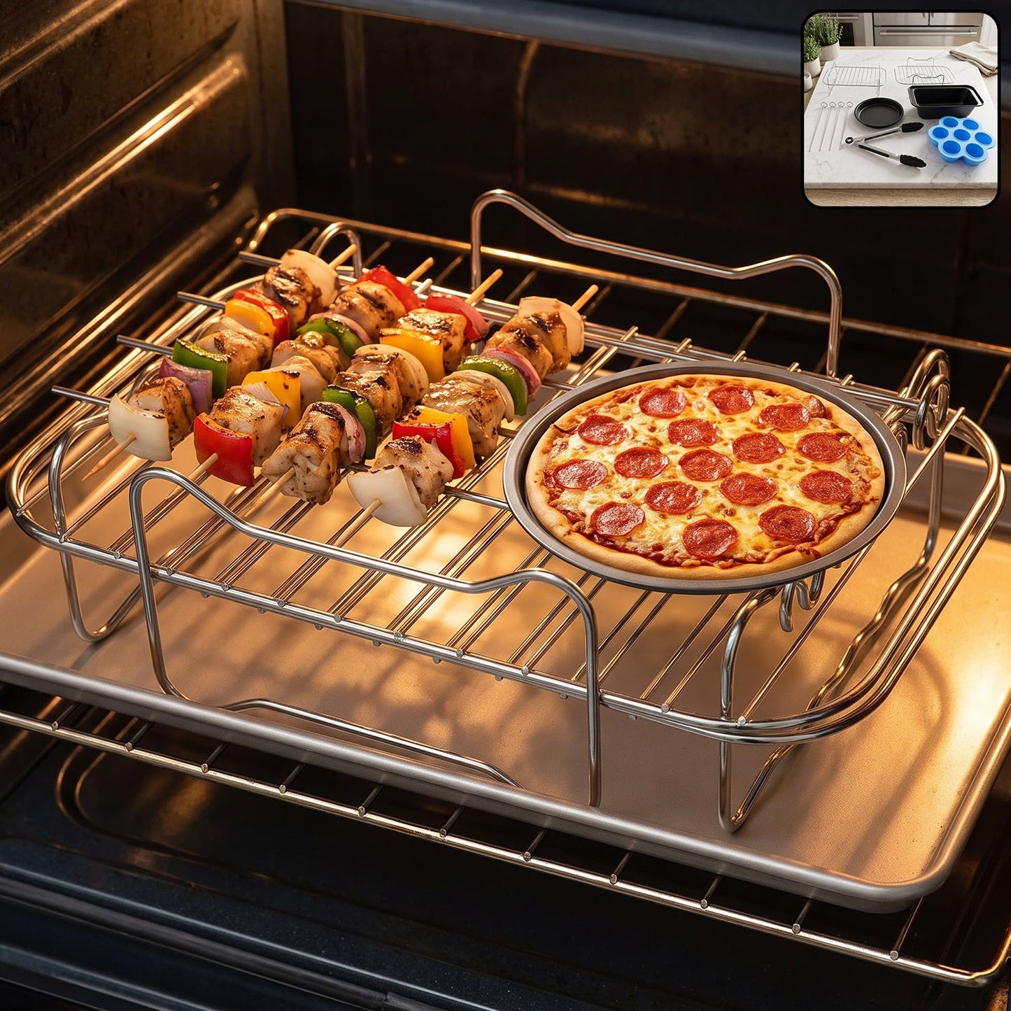 Complete Air Fryer Accessories Combo With Racks Pans Tongs And Skewers (1 Set)