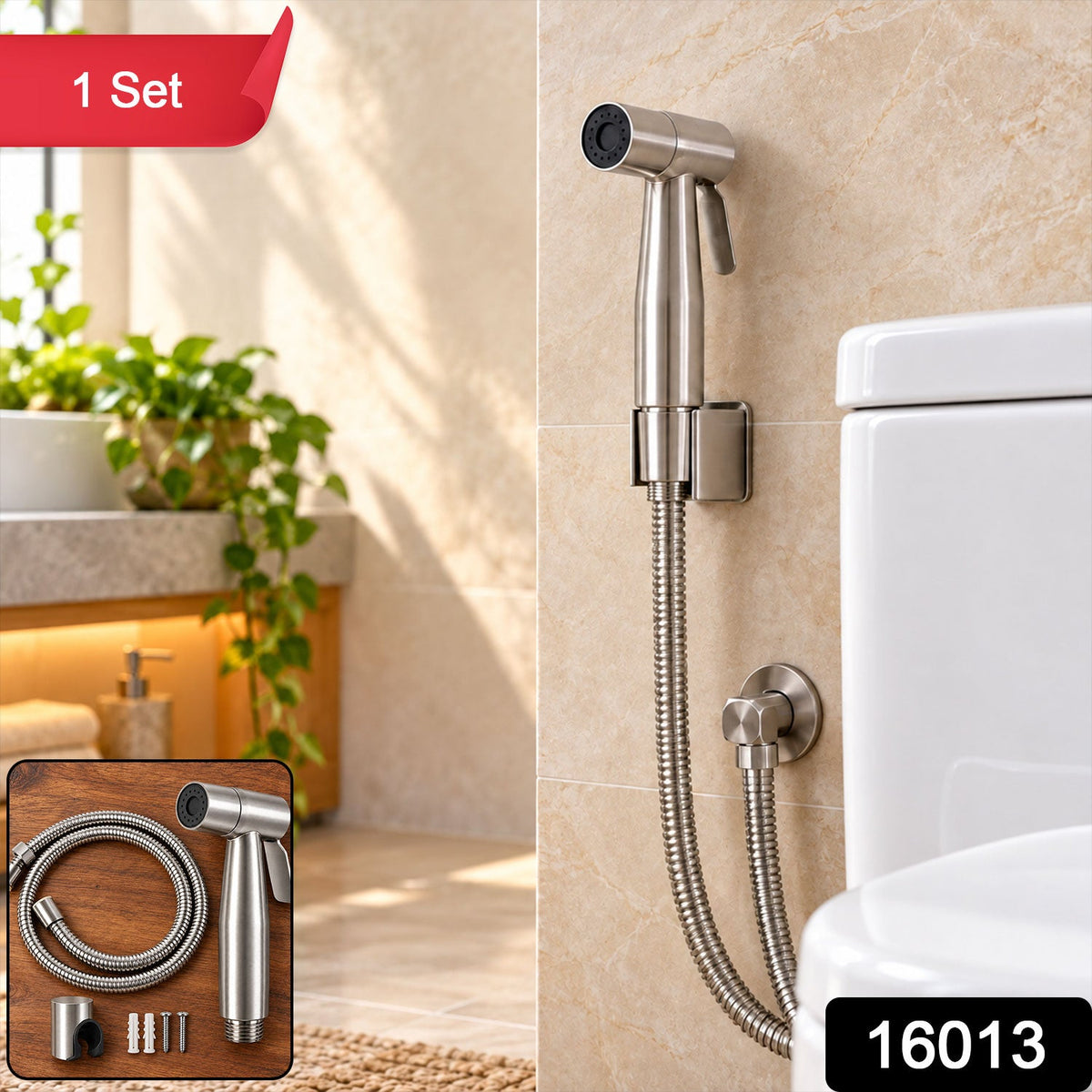 Wukusy handheld health faucet toilet jet spray with hose and wall holder, mounted for easy use in bathroom hygiene.