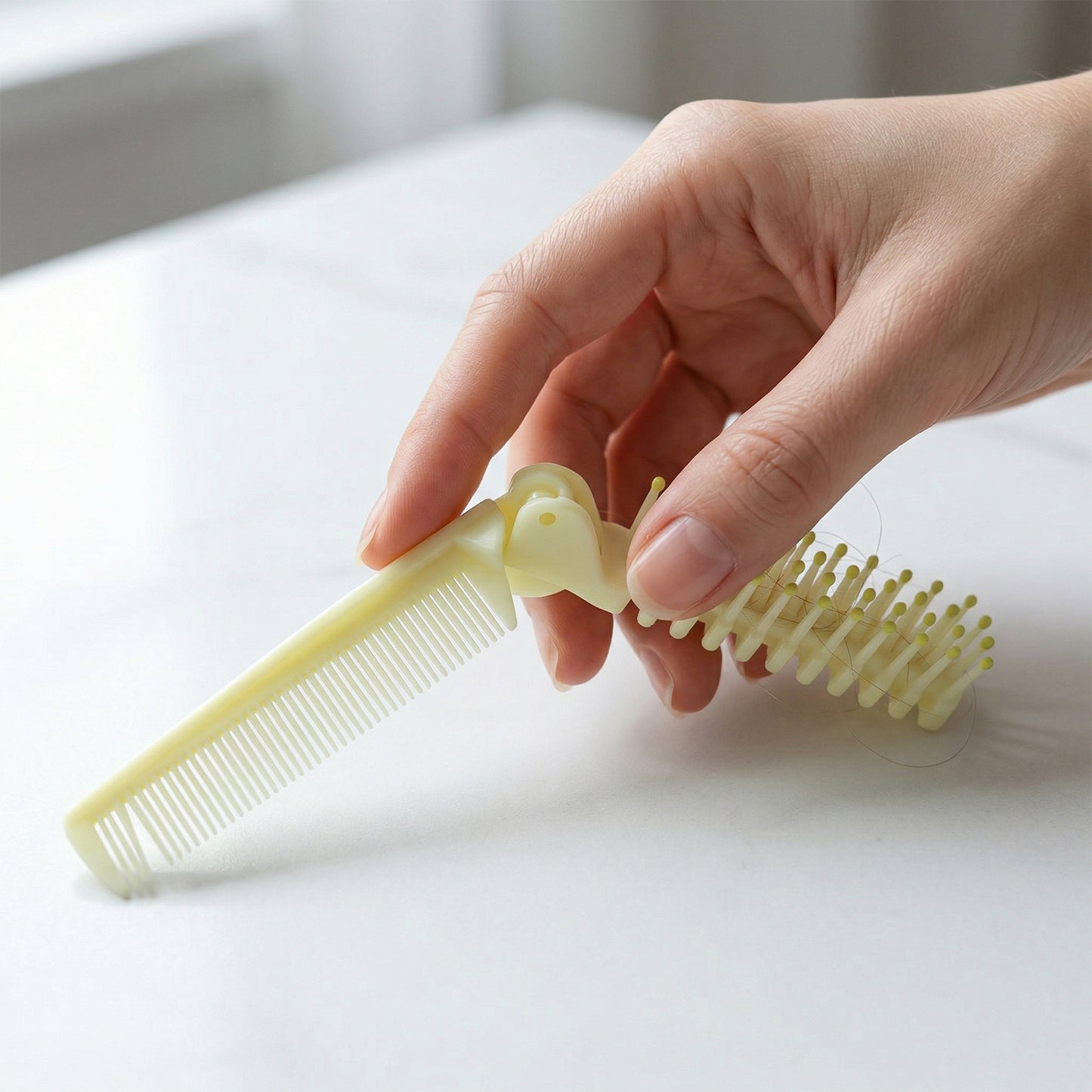 Wukusy 2-in-1 foldable hair comb with brush, compact design for easy hair styling and detangling on the go