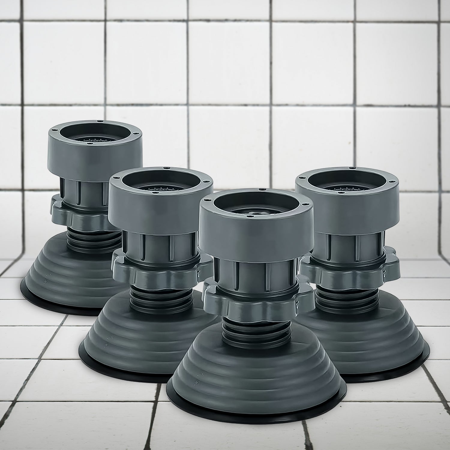 Set of four Wukusy adjustable antivibration pads for appliances, designed to reduce noise and stabilize home and kitchen appliances.