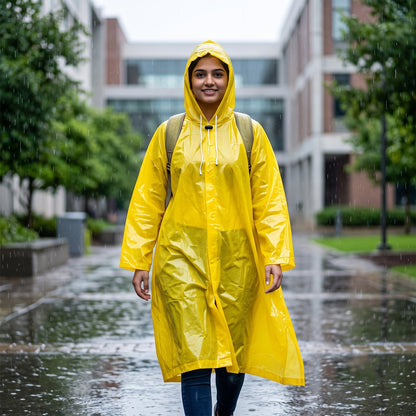 Reusable Waterproof Raincoat Hooded Long Rain Poncho Yellow (1 Pc)