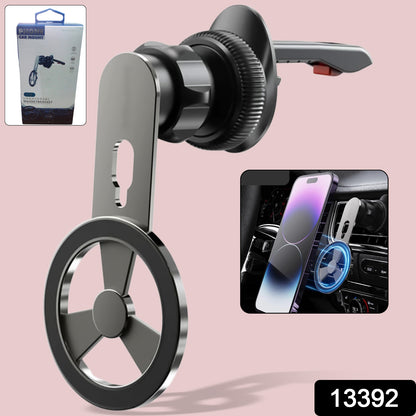 Wukusy 360° rotatable foldable air vent magnetic phone holder attached to car air vent with a smartphone mounted