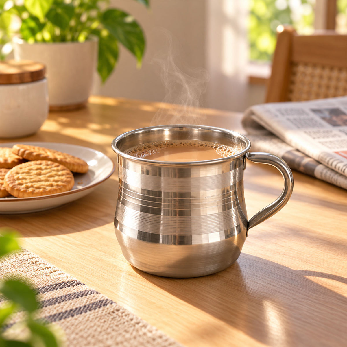 Wukusy stainless steel tea and coffee cups with handles, 6-piece 175 ml set for home use