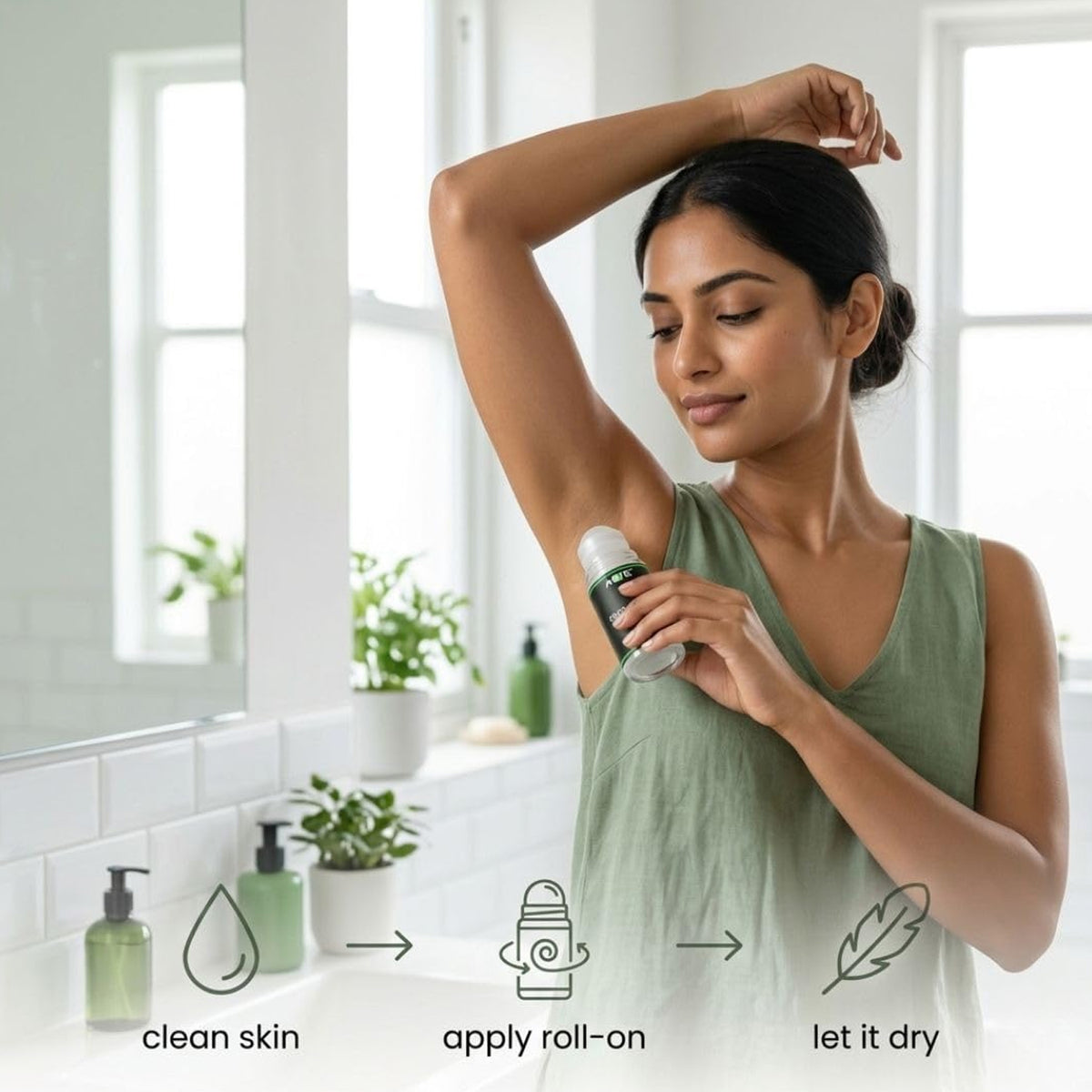 Wukusy Aoe Premium Long Lasting Unisex Roll-on Deodorant with 50ml green body fragrance, shown in the image.