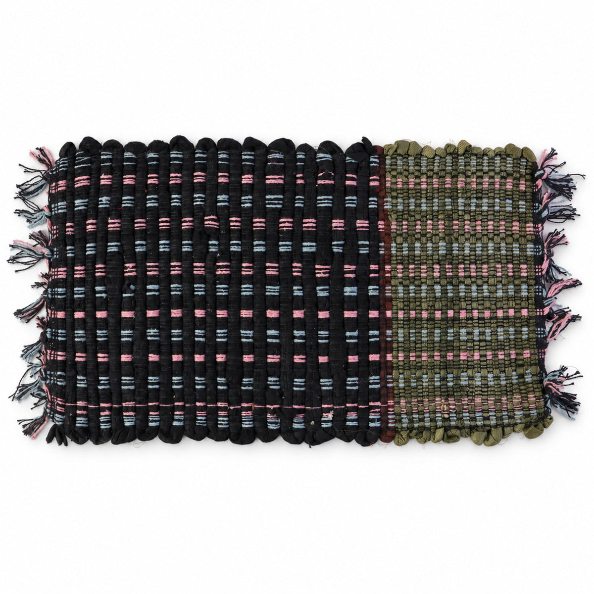 Decorative Woven Floor Mat With Check Pattern And Tassel Fringe For Doors (1 Pc)