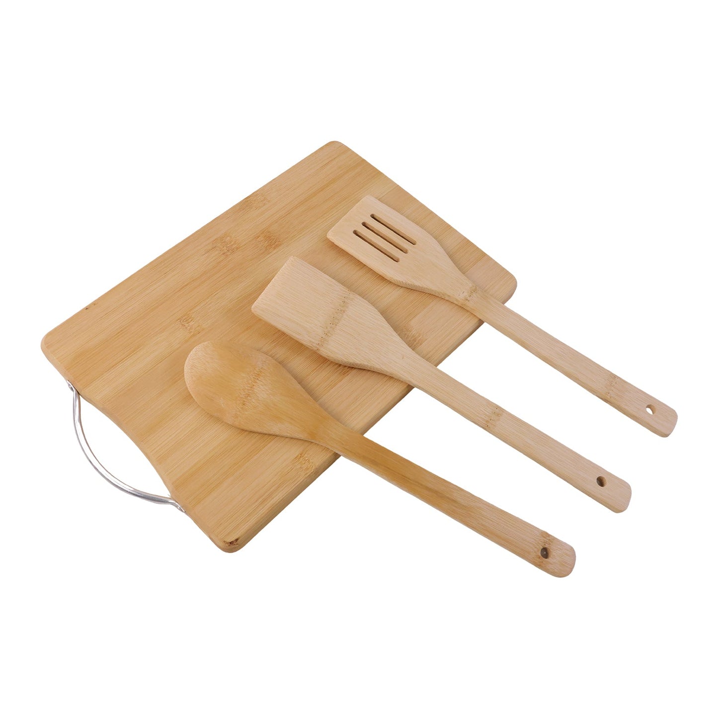 Wooden Cutting Board Combo Set With Bamboo Spoon Spatula And Turner (4 Pc Set)
