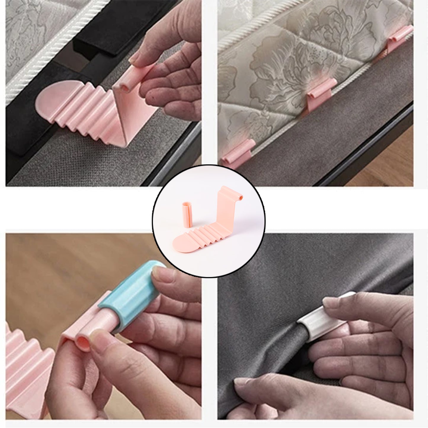 Set of six Wukusy universal bed sheet holder clips securing sheets to mattresses for a neat, wrinkle-free bed.