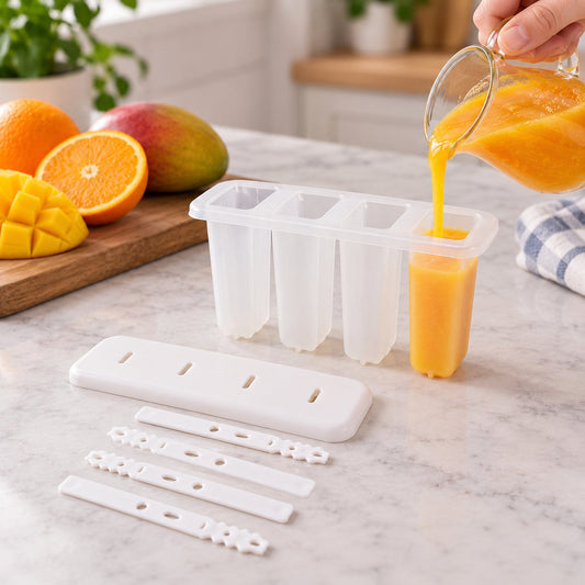 Reusable Ice Cream Popsicle Mould With Lid And Removable Sticks (4 Mold)