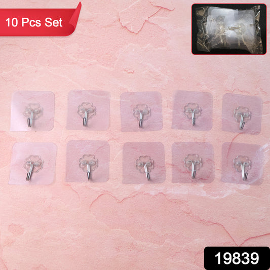 Set of 10 heavy duty Wukusy flower adhesive wall hooks for home improvement, durable plastic hooks for hanging flowers or lightweight items.