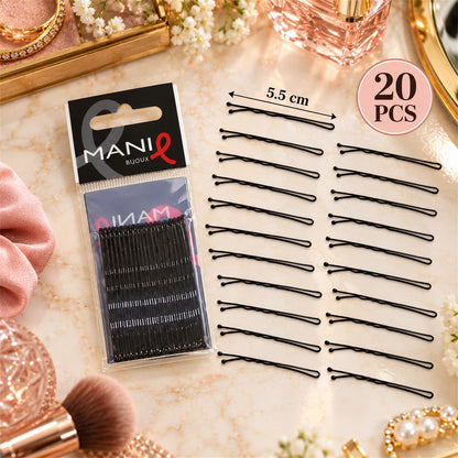 Set of 20 Wukusy metal bobby hair pins with wavy grip and rounded tips for everyday hair styling.