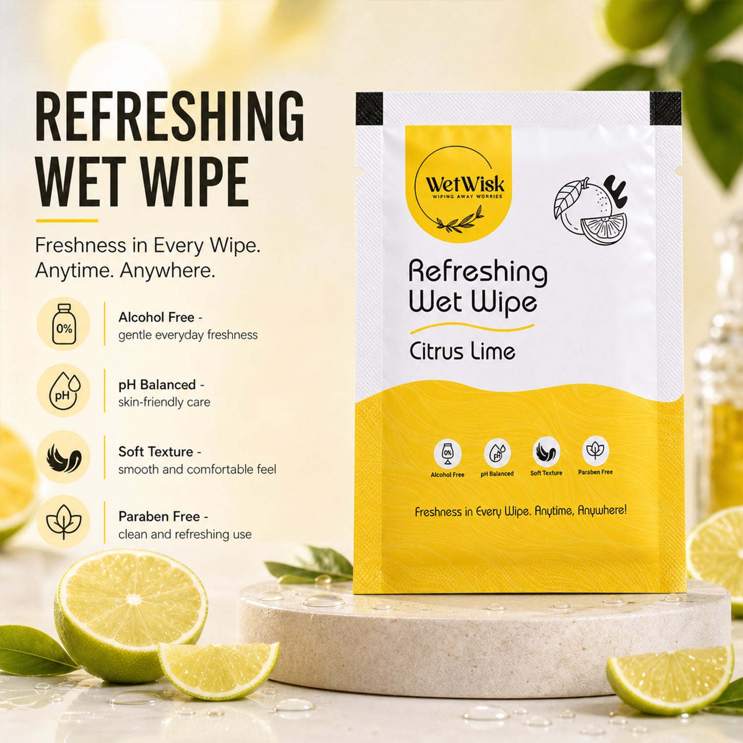 Citrus Lime Refreshing Wet Wipe Fresh Cleansing For Face Hands Body (1 Pc)