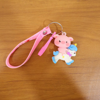 Cute Pig Riding Unicorn Cartoon Keychain (1 Pc)