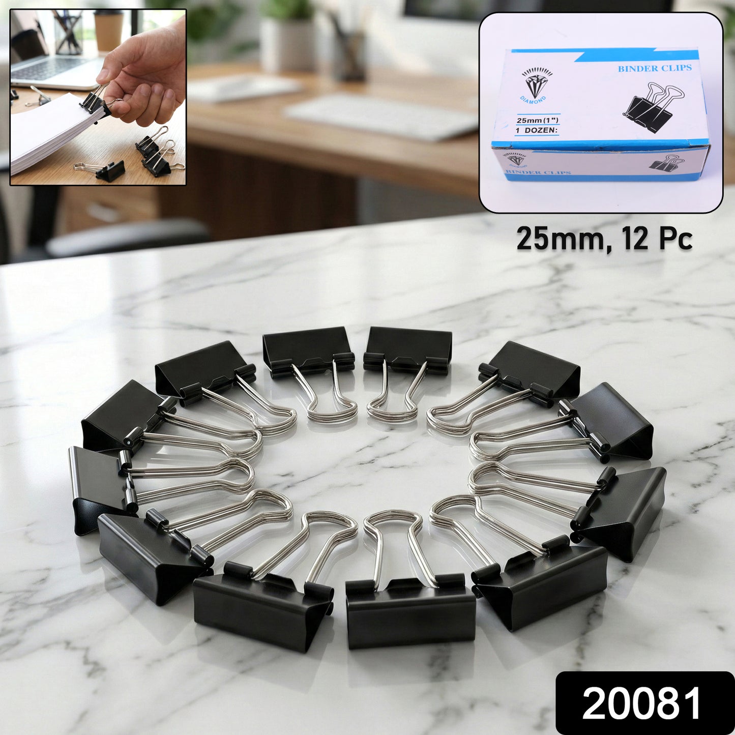 Heavy Duty Black Metal Binder Clips (25 Mm 12 Pieces Set)