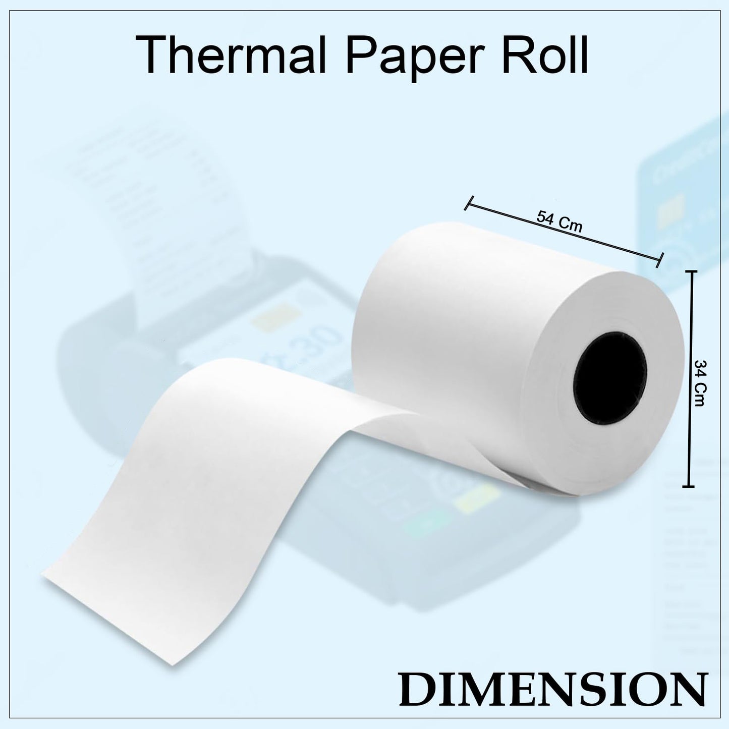 Wukusy thermal label roll for barcode printing, 57x34 cm, showing a stack of adhesive labels ready for barcode labels.