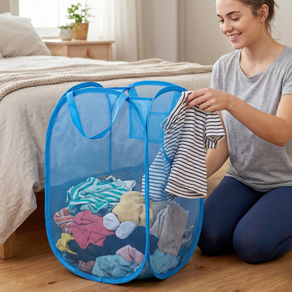 Foldable Mesh Laundry Basket With Handles Large Clothes Hamper (1 Pc36x36x58cm)
