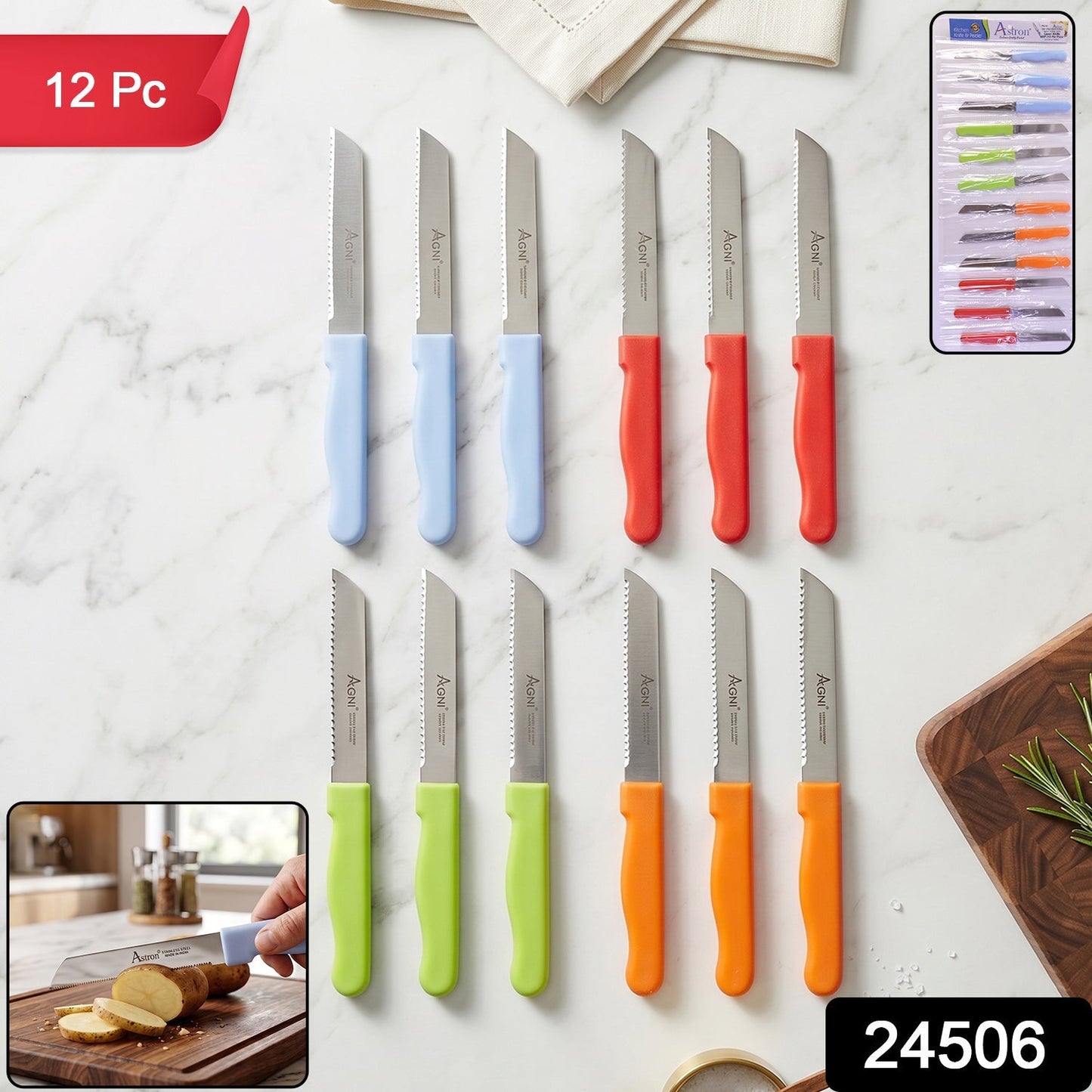 Ss Kitchen Knife Set With Plastic Handle Stainless Steel Vegetable Fruit (12 Pc)