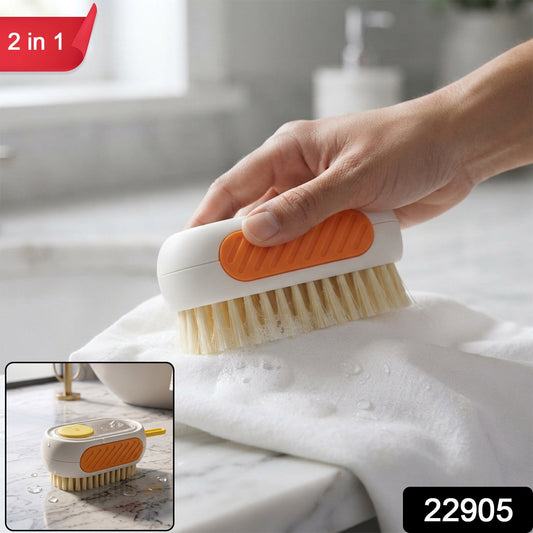 Plastic Cleaning Brush With Soap Dispenser Rubber Grip And Dense Bristles (1 Pc)