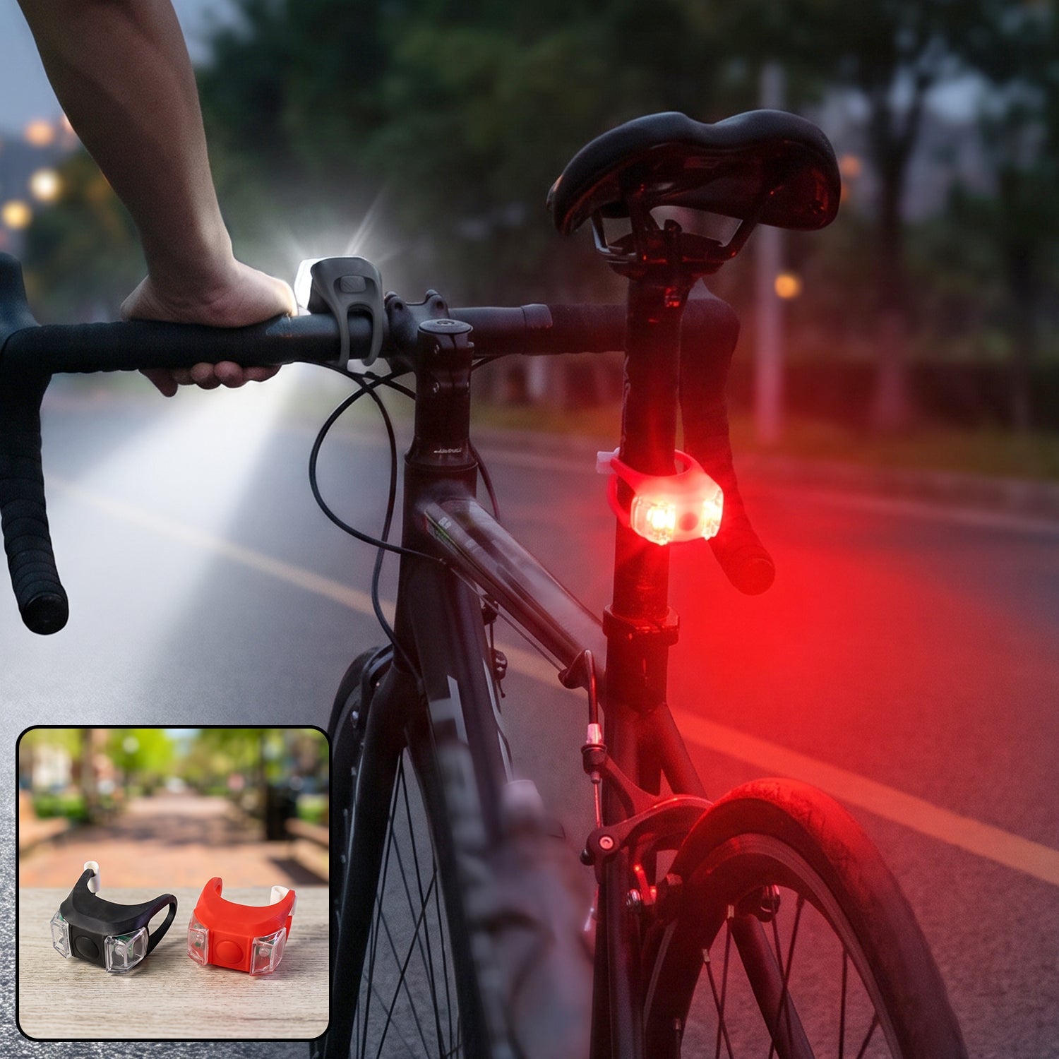 Silicone Led Bike Safety Light Set For Front And Rear Bicycle Visibility (2 Pc)