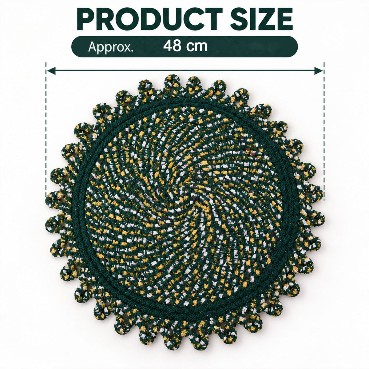 Round Decorative Braided Floor Mat With Looped Edge For Homes (1 Pc 48x48 Cm)