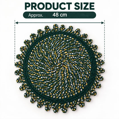 Round Decorative Braided Floor Mat With Looped Edge For Homes (1 Pc 48x48 Cm)