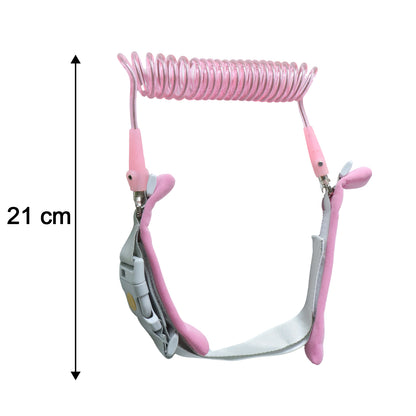 Wukusy kids safety anti-lost wrist link strap showing a colorful adjustable wrist strap and secure connection clip for children.