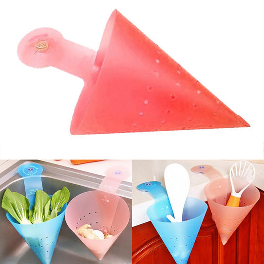 Wukusy multipurpose hanging sink corner strainer with suction cup for kitchen drainage and food debris collection.