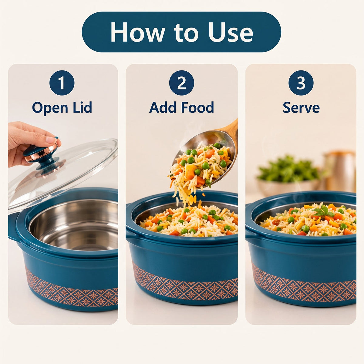 Crystal Casserole With Stainless Steel Inner Bowl And Glass Lid (3500 Ml)