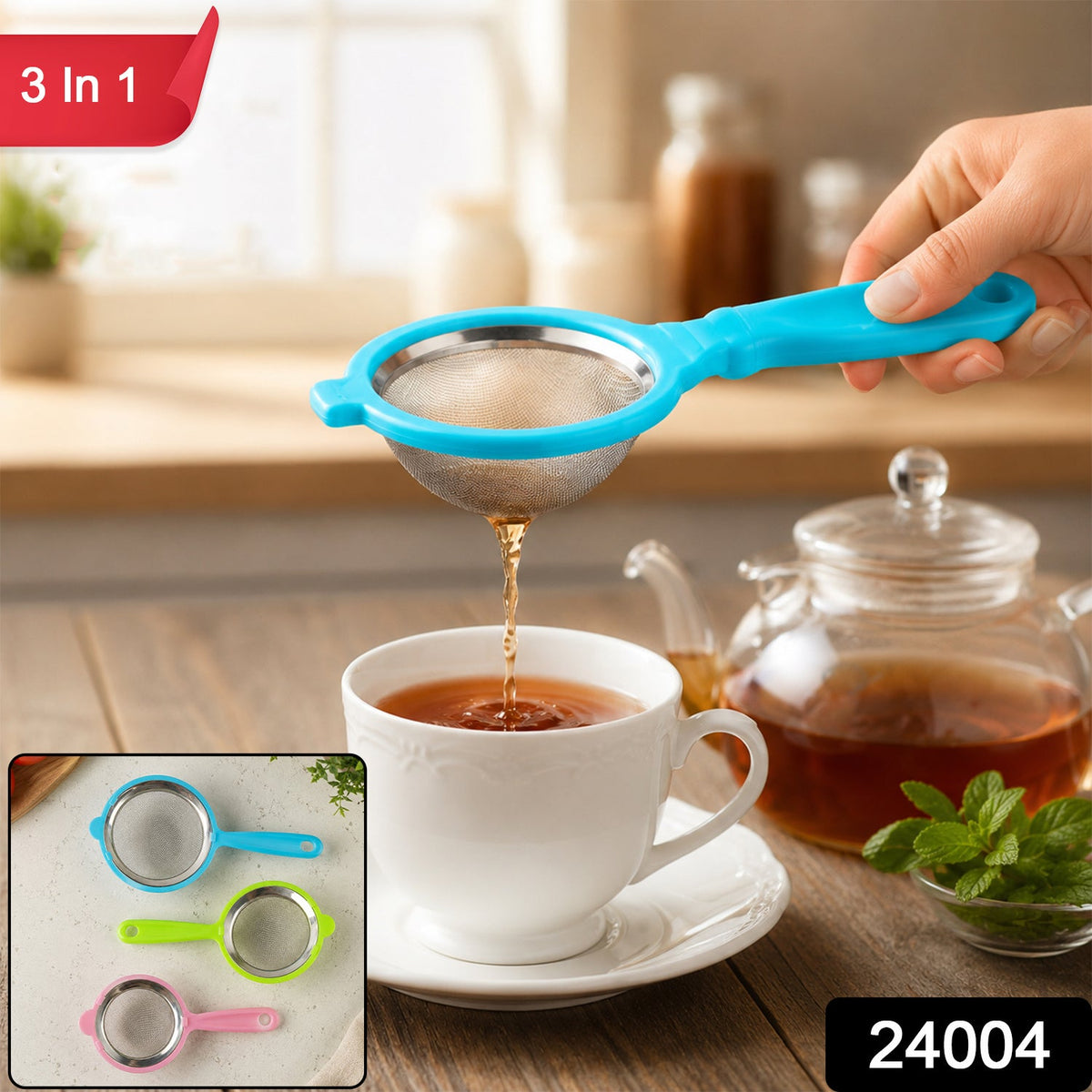 3-in-1 Mesh Tea Filter Strainer Set With Long Handles For Kitchen Use (3 Pc Set)