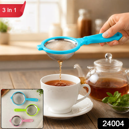 3-in-1 Mesh Tea Filter Strainer Set With Long Handles For Kitchen Use (3 Pc Set)