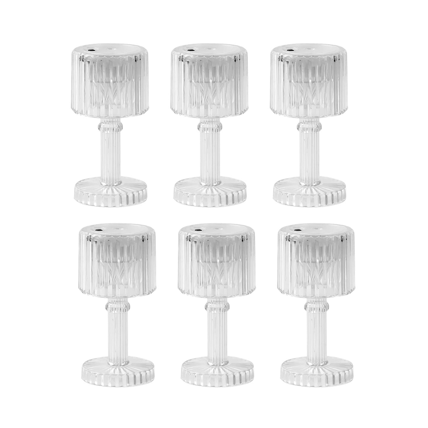 Set of 6 Wukusy LED crystal-effect table lamps for home decor, featuring elegant, shimmering designs on a wooden surface.
