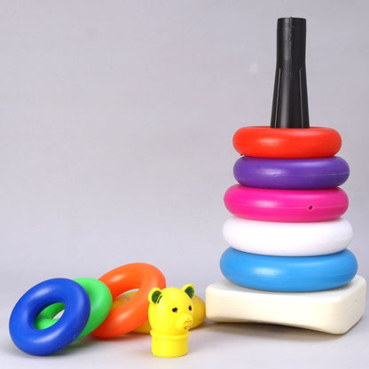 Wukusy 8015 plastic baby teddy stacking ring toy with nine colorful rings for educational play and developmental fun