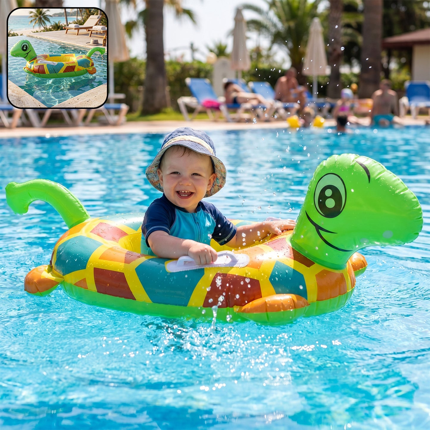 Kids Inflatable Turtle Swim Ring Pool Float With Handle Grip  1 Pc