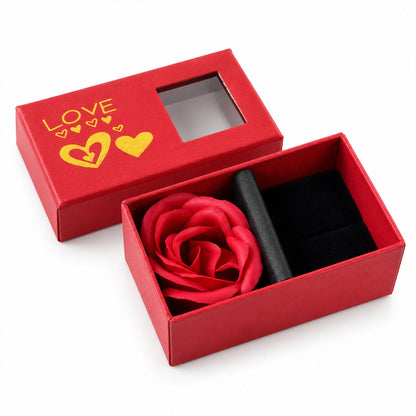 Wukusy rose flower ring in a jewelry gift box with display window, showcasing the elegant ring design and packaging.