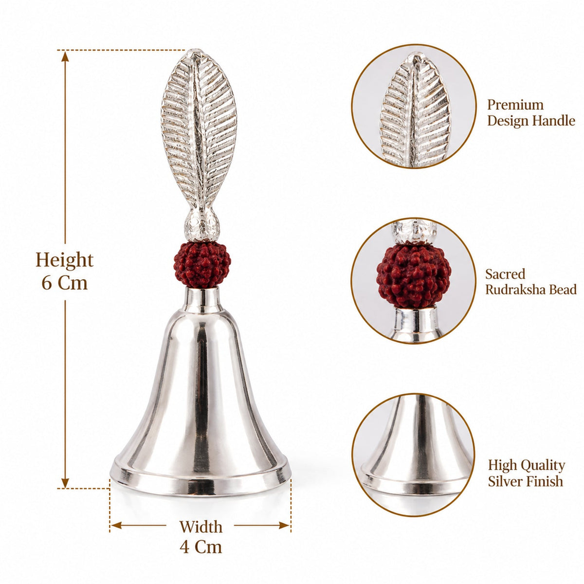 Silver Finish Pooja Bell And Diya Set With Leaf Handles And Box (1 Set)