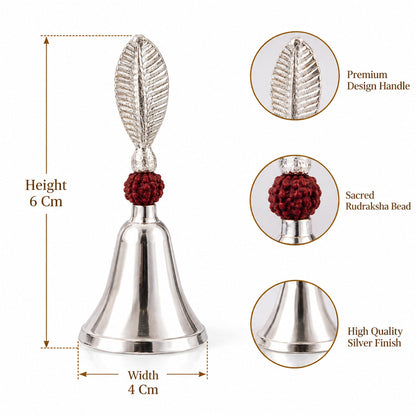 Silver Finish Pooja Bell And Diya Set With Leaf Handles And Box (1 Set)