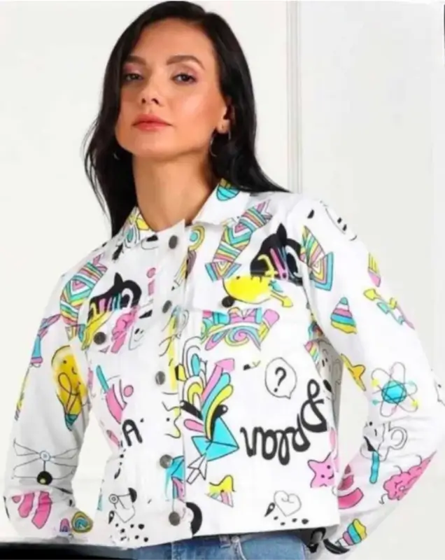Women’s Printed Denim Jacket – Casual Outerwear