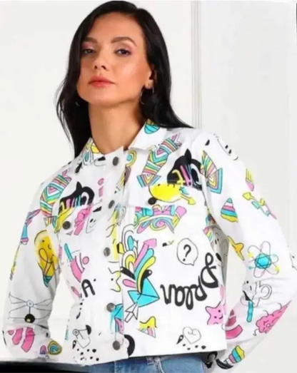 Women’s Printed Denim Jacket – Casual Outerwear
