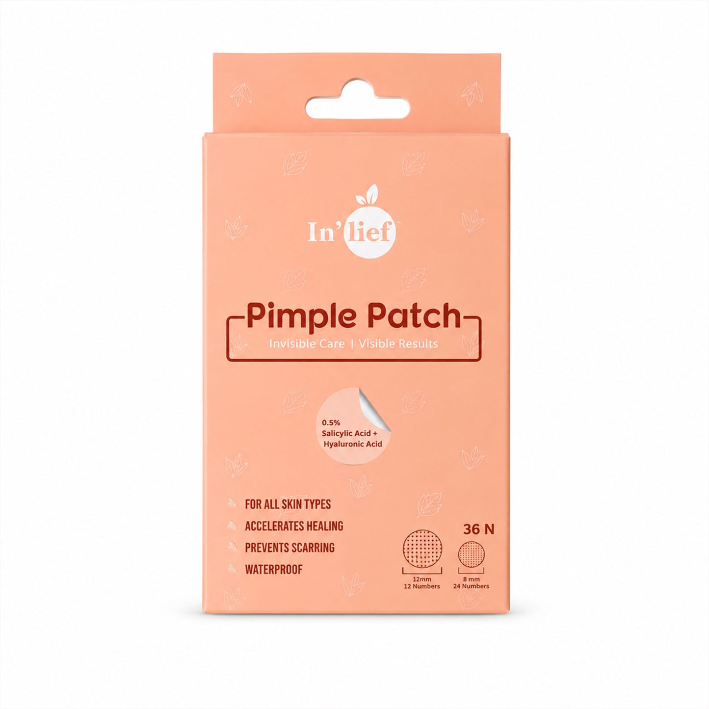 Wukusy Inlief pimple patch set with salicylic acid for acne and blemish treatment, featuring clear adhesive patches on skin.