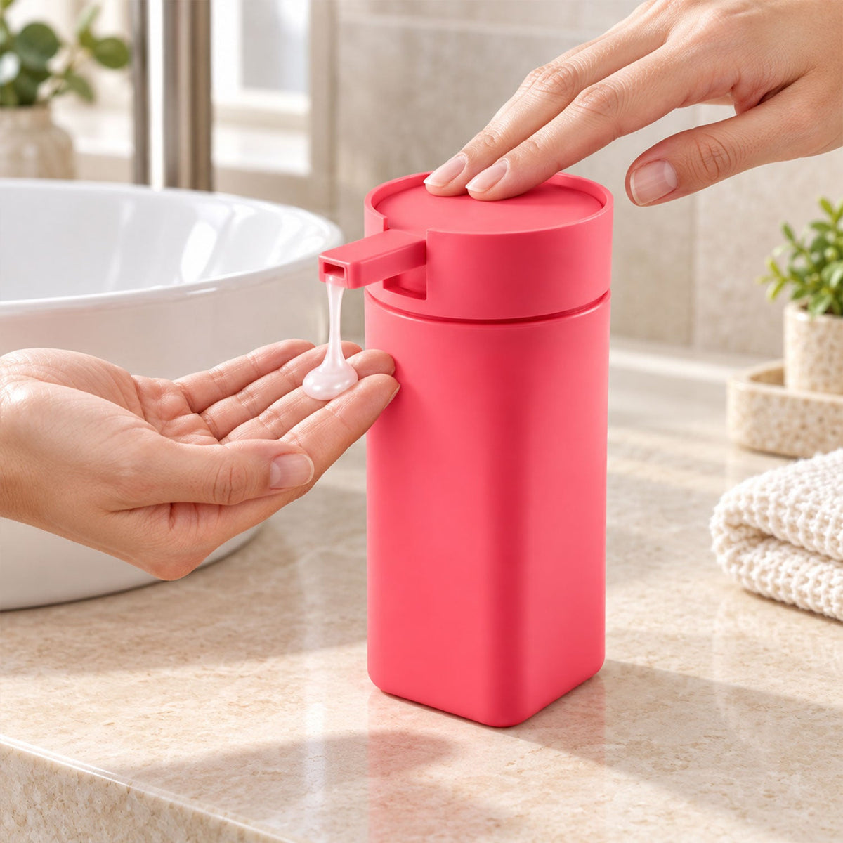 Wukusy liquid soap dispenser bottle with press pump, refillable hand wash bottle, clear plastic container for bathroom or kitchen use