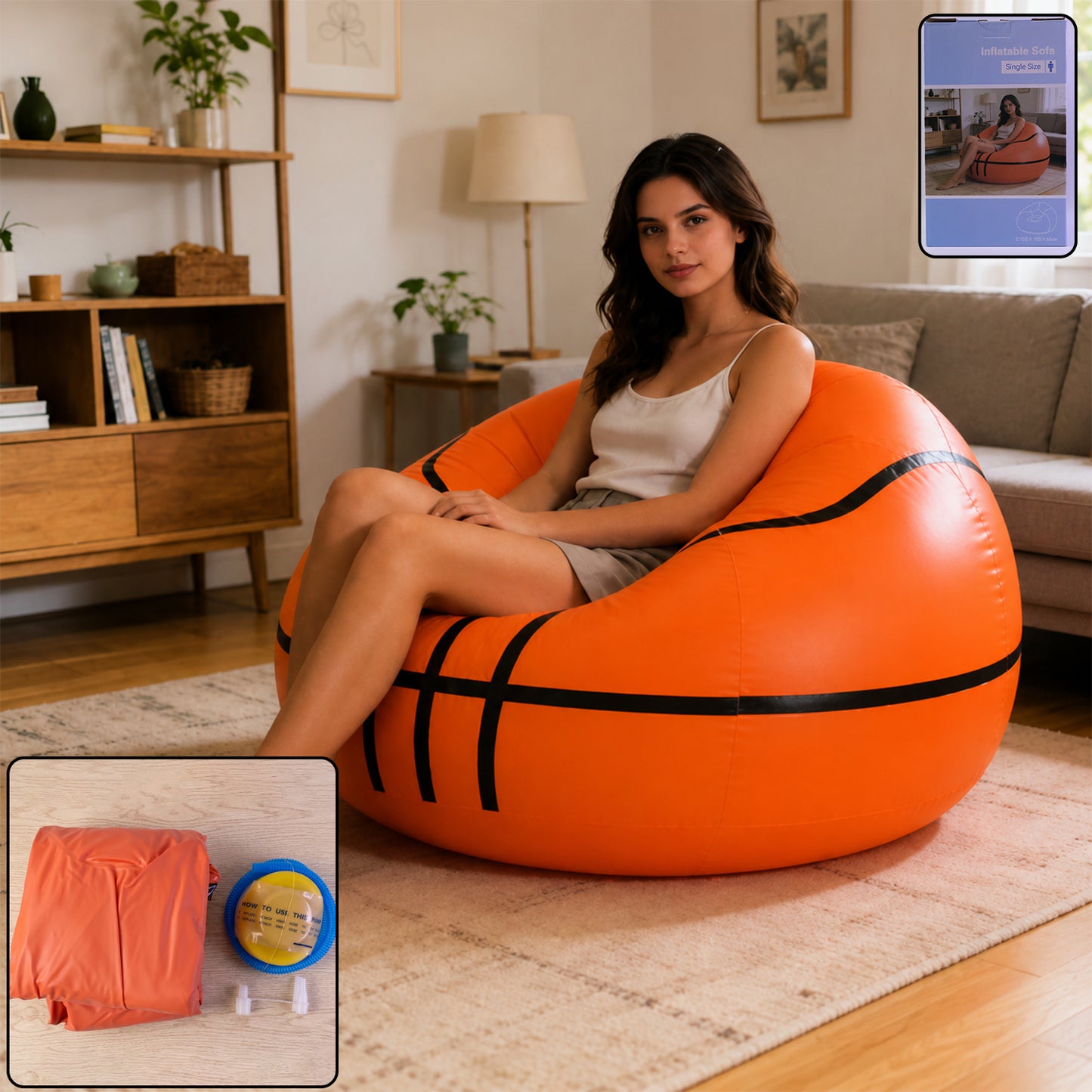 Inflatable Ball Sofa  Space-saving Fun Lounge Seat For Kids  Adults