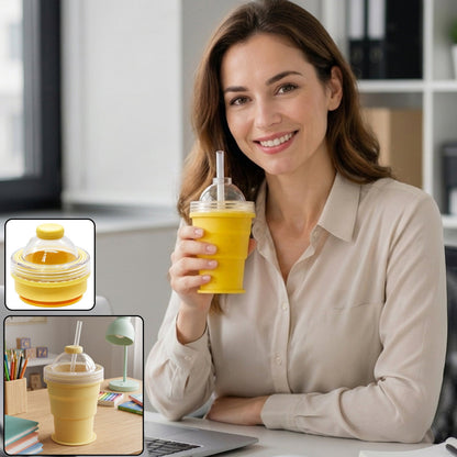 Wukusy silicone foldable travel cup with straw and dome lid, collapsible design, portable for outdoor and travel use