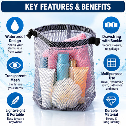 Mesh Travel Organizer Pouch With Buckle For Toiletries (1 Pc 27x23 Cm)