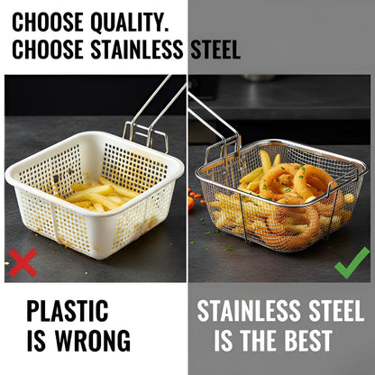 Stainless Steel Deep Fryer Basket With Long Handle (1 Pc)